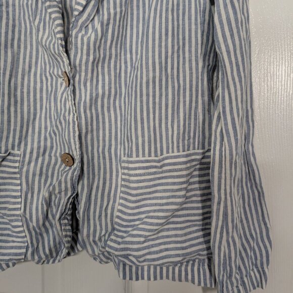 Tahari Linen Stripe Blazer Womens Size Medium Blue Lightweight Nautical Jacket - Picture 4 of 11
